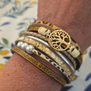 Gold and Tan Multi-Layer Tree of Life Wrap Bracelet